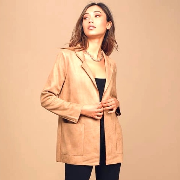 Suede Blazer Schoolboy Utility Oversized Coat Nude - Picture 2 of 10